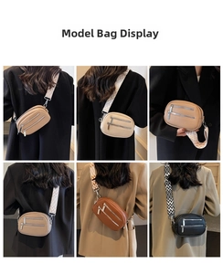 Detailansicht verschiedener Vintage-Brusttaschen mit gemusterten Gurten am Modell