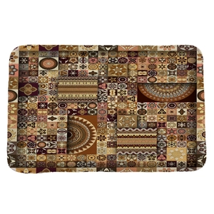 Rectangular boho bohemian patchwork floor mat with mandala and geometric ethnic patterns