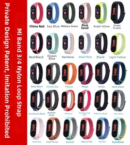 Detail of colorful nylon loop bands with velcro closure for Mi Band 3/4/5 models