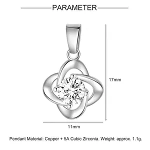 Detailed parameter view showing 17x11mm silver clover pendant with 5A cubic zirconia