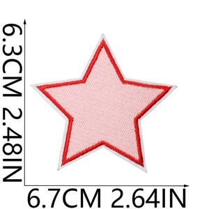 Star shaped pink embroidery patch with precise measurements 6.3cm height and 6.7cm width