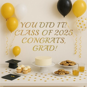 Class of 2025 glitter gold letter stickers for graduation party wall decor and setup