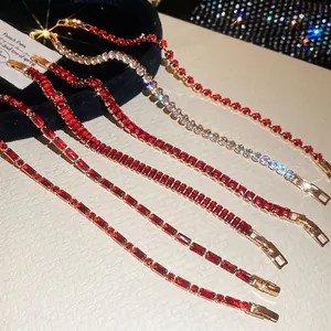 Exquisite 18k gold plated set with red rubies and diamonds luxury bracelets for women