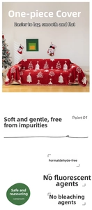 Detail of red Christmas throw blanket featuring white jacquard trees and fringe edges