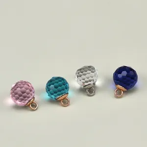 Faceted 10mm glass crystal charms with metallic loops for DIY jewelry and clothing