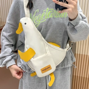 Funny 3D white duck canvas crossbody bag with yellow accents and adjustable shoulder strap