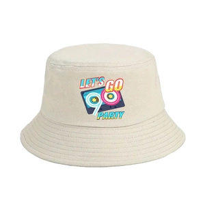 Retro 90s cassette tape print bucket hat in cream canvas for hip hop sun protection