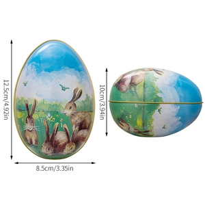 Detailed dimensions of the Easter egg tin storage box with bunny garden print
