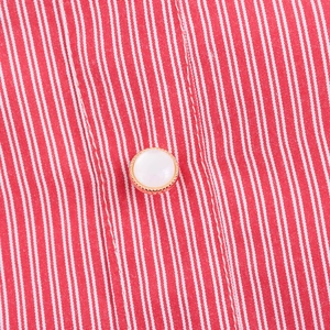 French style red and white striped halter dress featuring white buttons with gold trim