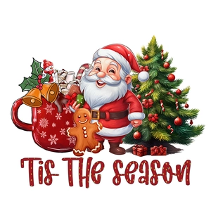 Festive Christmas wall stickers with Santa, gingerbread man and 'Tis The Season lettering