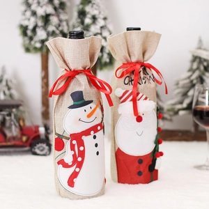 Christmas burlap wine bottle covers with Santa and Snowman designs for holiday decor