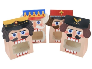 Nutcracker themed gift bags with PVC windows featuring diverse soldier and king designs