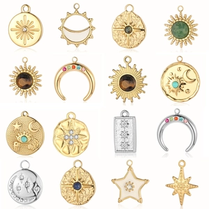 Celestial Sun Moon Star Pendant Charms Stainless Steel With Natural Stone And Rhinestone Bohemian Vintage Jewelry DIY