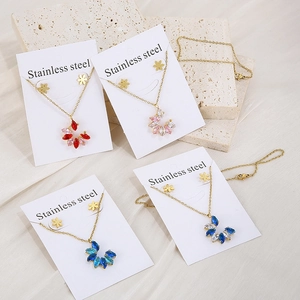 Detail view of colorful marquise-cut zircon jewelry sets with necklaces and earrings