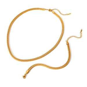 Elegantly woven 18K gold plated stainless steel necklace and bracelet jewelry set
