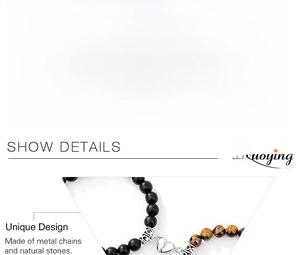 Détail du fermoir magnétique en cœur sur les bracelets pour couples en œil de tigre