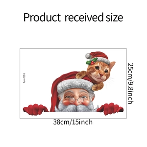 Size specifications for Santa and cat window sticker, 38cm x 25cm festive decal dimensions