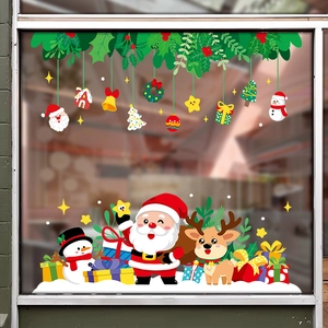 Christmas window stickers featuring Santa Claus, reindeer, and snowman for festive glass decor