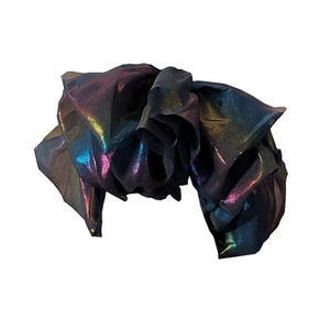 Iridescent chiffon bow hair clip with colorful laser metallic finish and spring clip