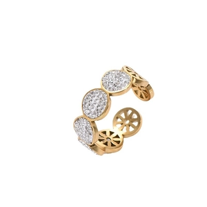 French vintage style hollow circle open ring with shimmering diamonds in gold finish