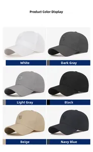 Detailed six-color grid display showing quick-dry breathable sport caps with R logo