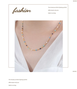 Detail shot of vintage colorful enamel bead necklace in 18K gold plated stainless steel