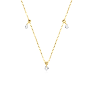 Detailed view of a gold S925 silver necklace featuring three zircon pendant charms