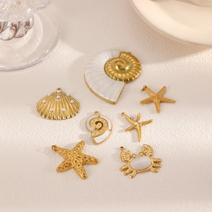 Golden stainless steel sea shell starfish and crab charms for DIY jewelry making
