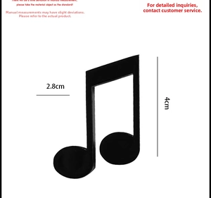 Detailed dimension view of black musical note magnet measuring 4cm height by 2.8cm width