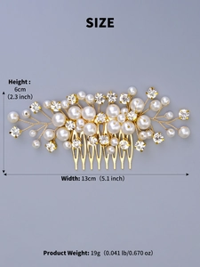Detailed size specifications of the pearl rhinestone hair comb with 13cm width dimensions