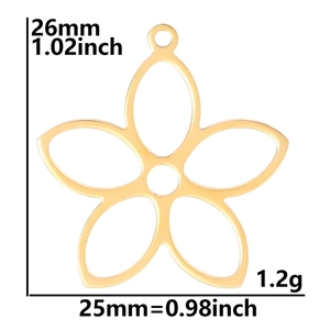 Disegno tecnico del ciondolo a fiore cavo dorato da 25mm con dimensioni e peso esatti