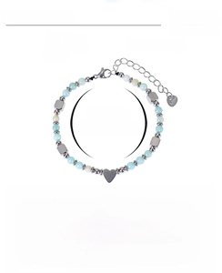 Detailed size specifications of Amazonite beaded bracelet with stainless steel heart charm