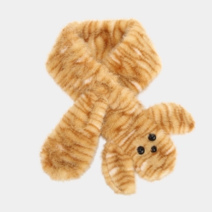 Plush tiger stripe bucket hat and scarf set with cute animal ears for winter warmth