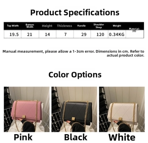 Detailed size chart and dimensions of the quilted PU leather crossbody flap bag