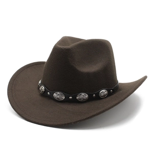 Vintage dark brown western cowboy felt hat with leather band and silver sunburst studs