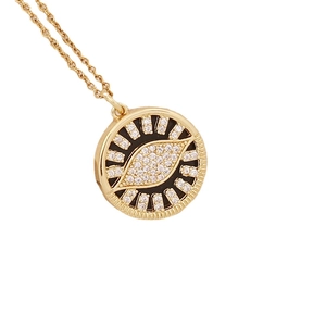 18K gold plated necklace featuring a zircon encrusted evil eye pendant on a delicate chain