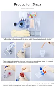 Detail showing DIY resin mold kit production steps with 3:1 mixing ratio and tools
