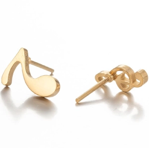 Minimalist gold musical note earrings with treble clef and sixteenth note shapes