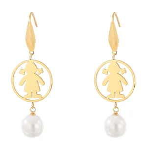 Stainless Steel Dangle Earrings Hollow Round Hamsa Hand Tree Of Life Heart Angel Charm Imitation Artificial Pearl Drop Jewelry Women