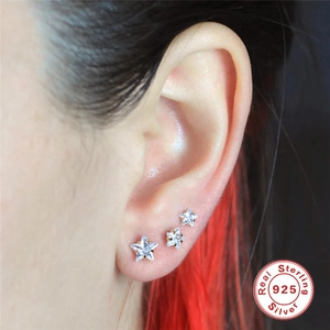 Three-piece S925 sterling silver star stud earrings set with sparkling zircon stones