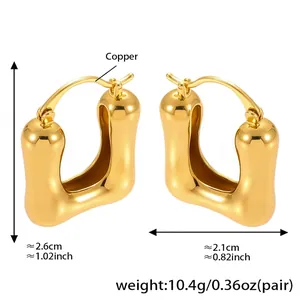 Detailed size specifications for thick golden U-shaped copper hoop earrings
