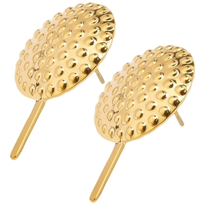 Macro view of gold 304 stainless steel stud earrings with textured golf-ball pattern surface
