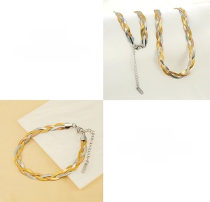 Detailed view of woven titanium steel three-tone snake chains with lobster clasp