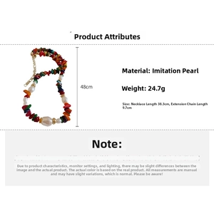 Detailed view of colorful stone necklace with dimensions and lobster clasp features