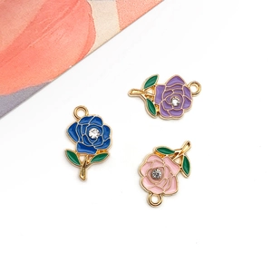 Detail showing colorful rose flower charms with crystal center for DIY jewelry making
