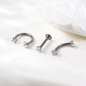 G23 titanium black piercing set with 3mm round zircon horseshoe and barbell studs