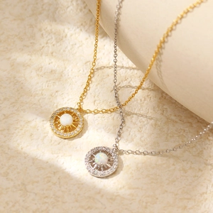 S925 sterling silver opal starburst necklace with zircon diamonds in gold and silver