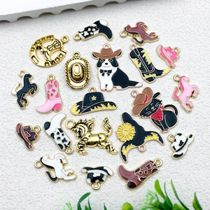 Western cowboy style enamel alloy pendants featuring hats, boots and animal charms