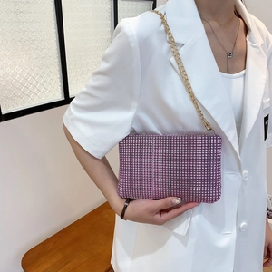 Rhinestone Sequin Evening Bag Shiny Crossbody Clutch For Women Party Wedding Fashion Small Square Envelope Bag Gold Chain