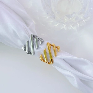 Minimalist geometric 18k gold and silver titanium steel rings with wavy hollow design